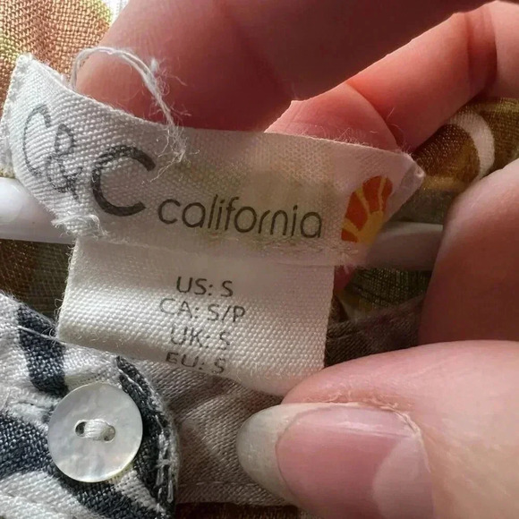C & C CALIFORNIA LINEN SLEEVELESS TUNIC TROPICAL LEAF PRINT WOMENS Size S - Picture 4 of 8